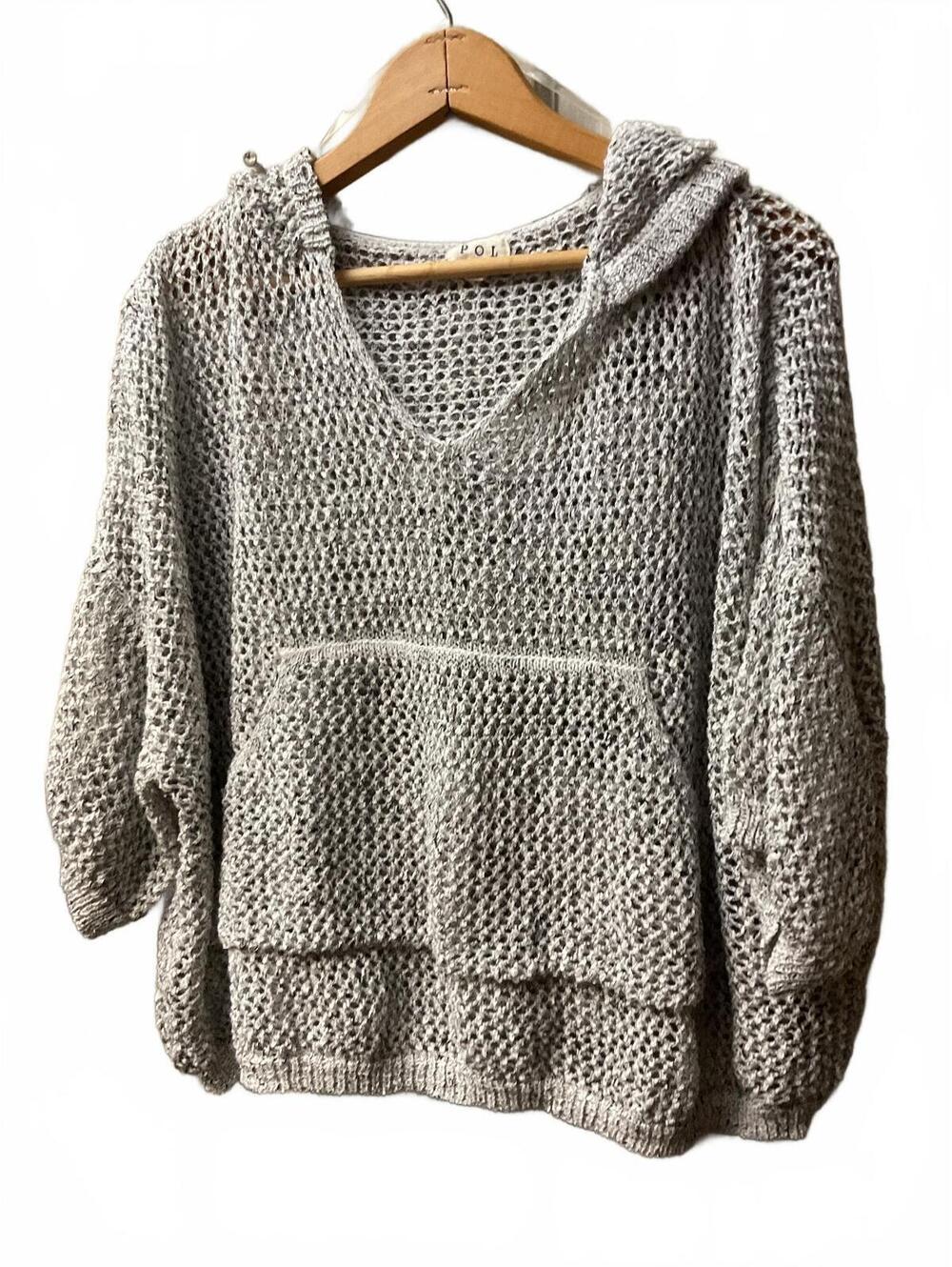 POL Women's Light Gray Knit Hoodie Pullover Sweater Oversized S (Up to XL)